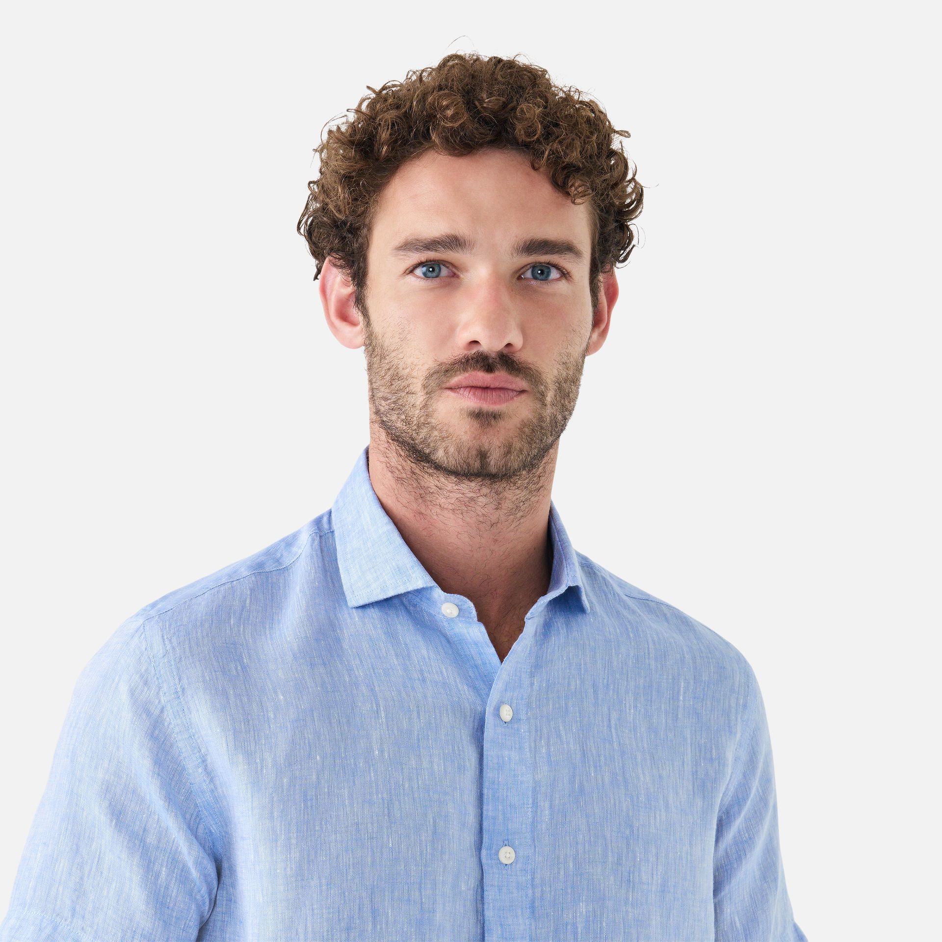 Camisa Linho Manga Curta Azul Claro