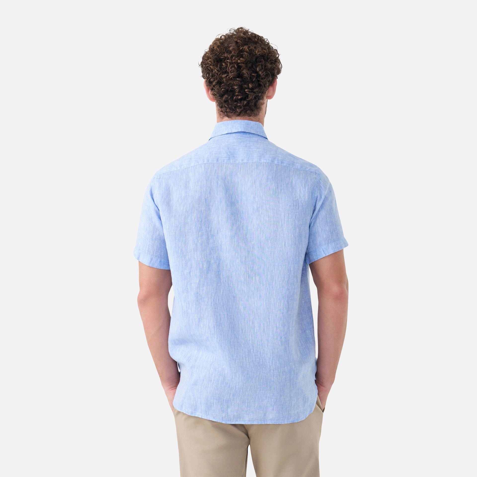 Camisa Linho Manga Curta Azul Claro