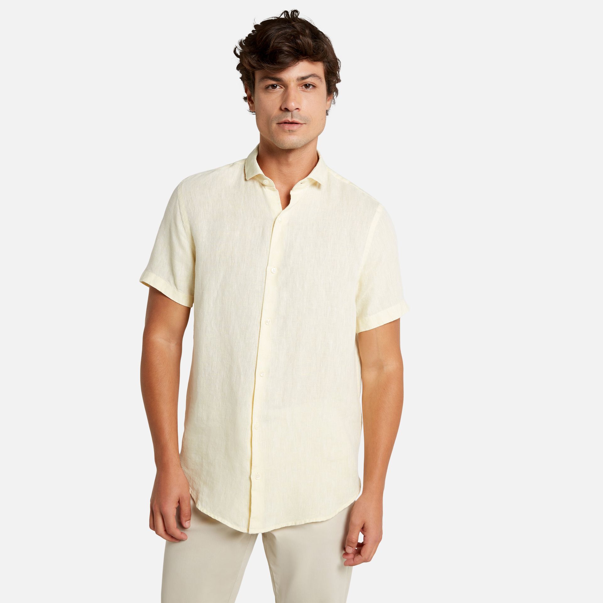 Camisa Linho Manga Curta Amarela