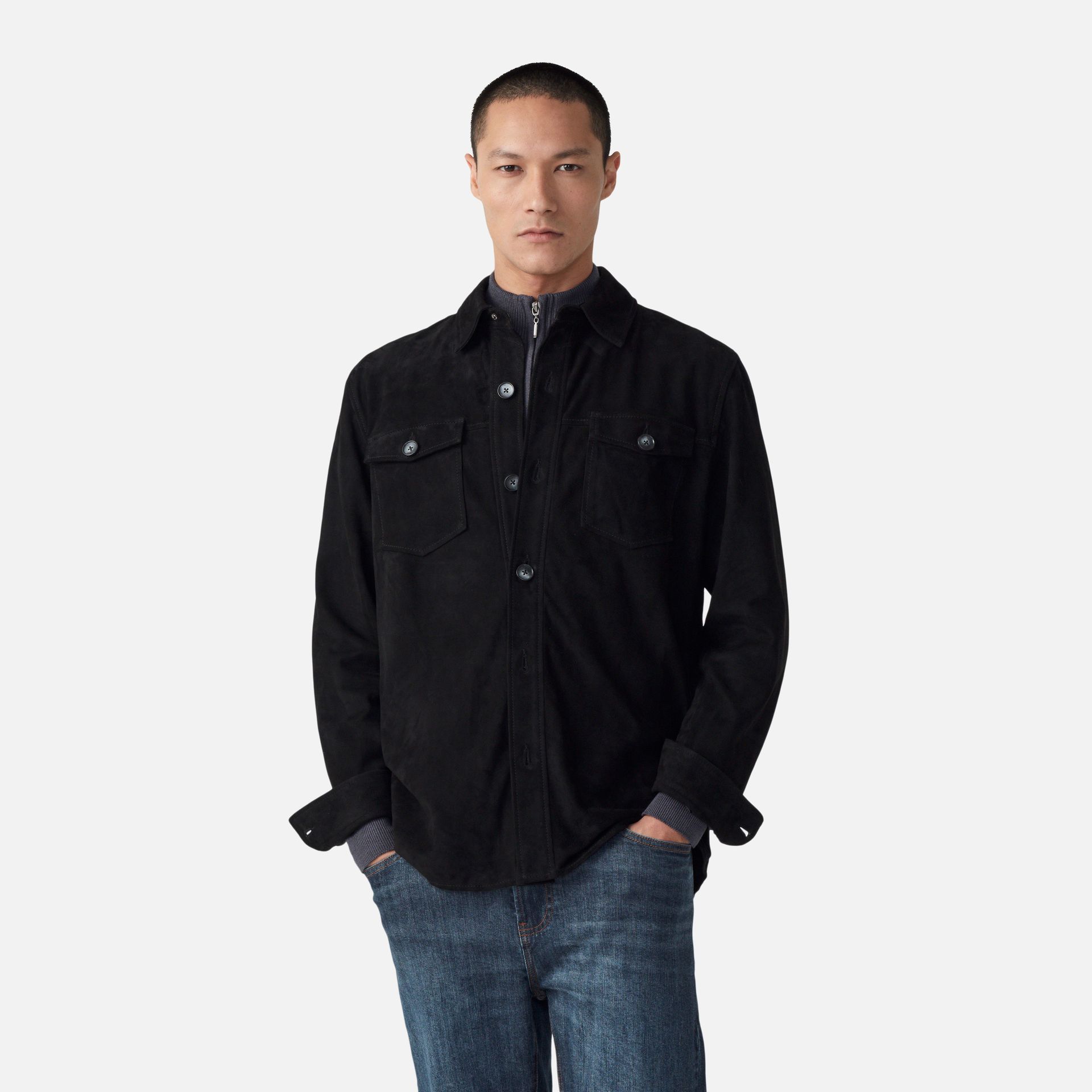 Overshirt Couro Clássica Preta Media 1