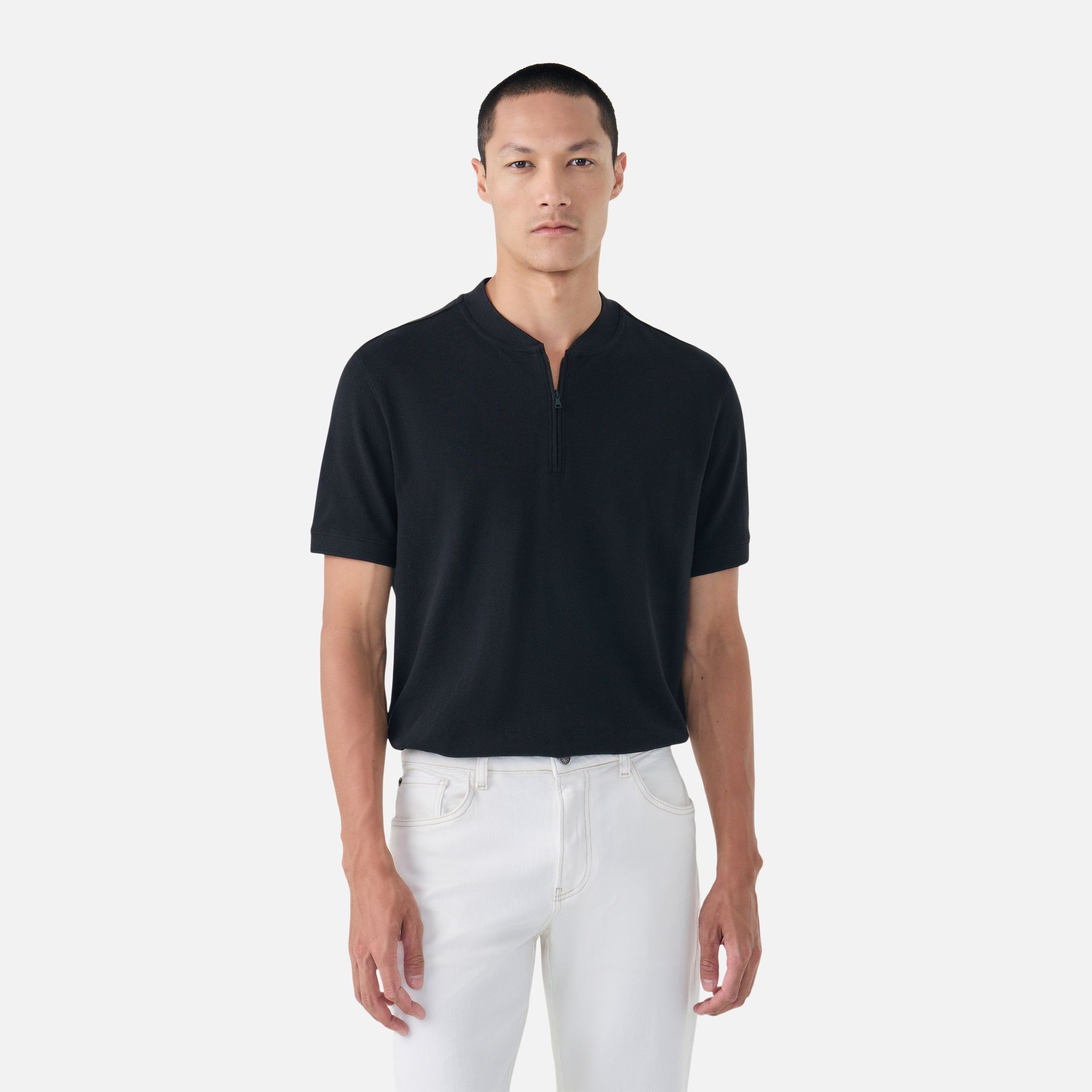 Polo Pima Piquet Zíper Preta
