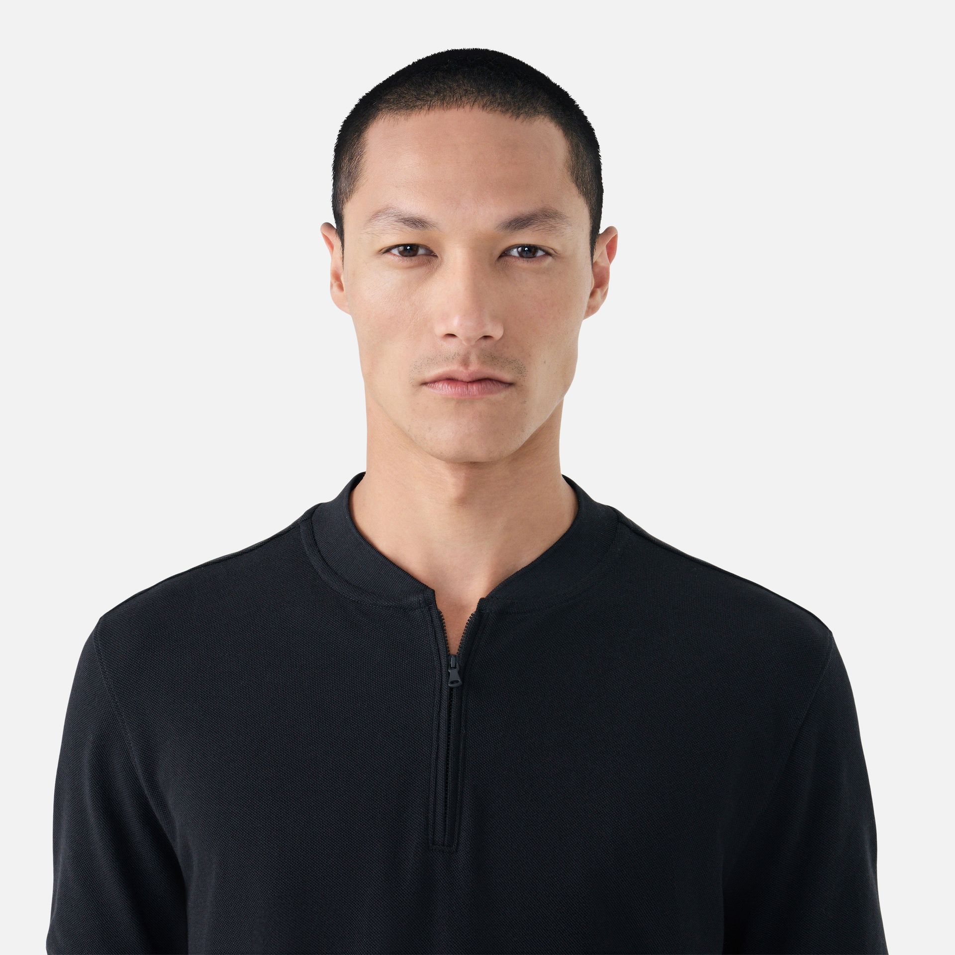 Polo Pima Piquet Zíper Preta