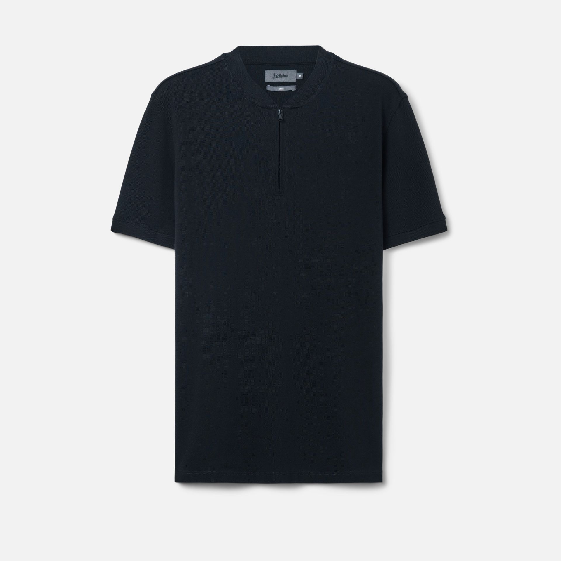 Polo Pima Piquet Zíper Preta