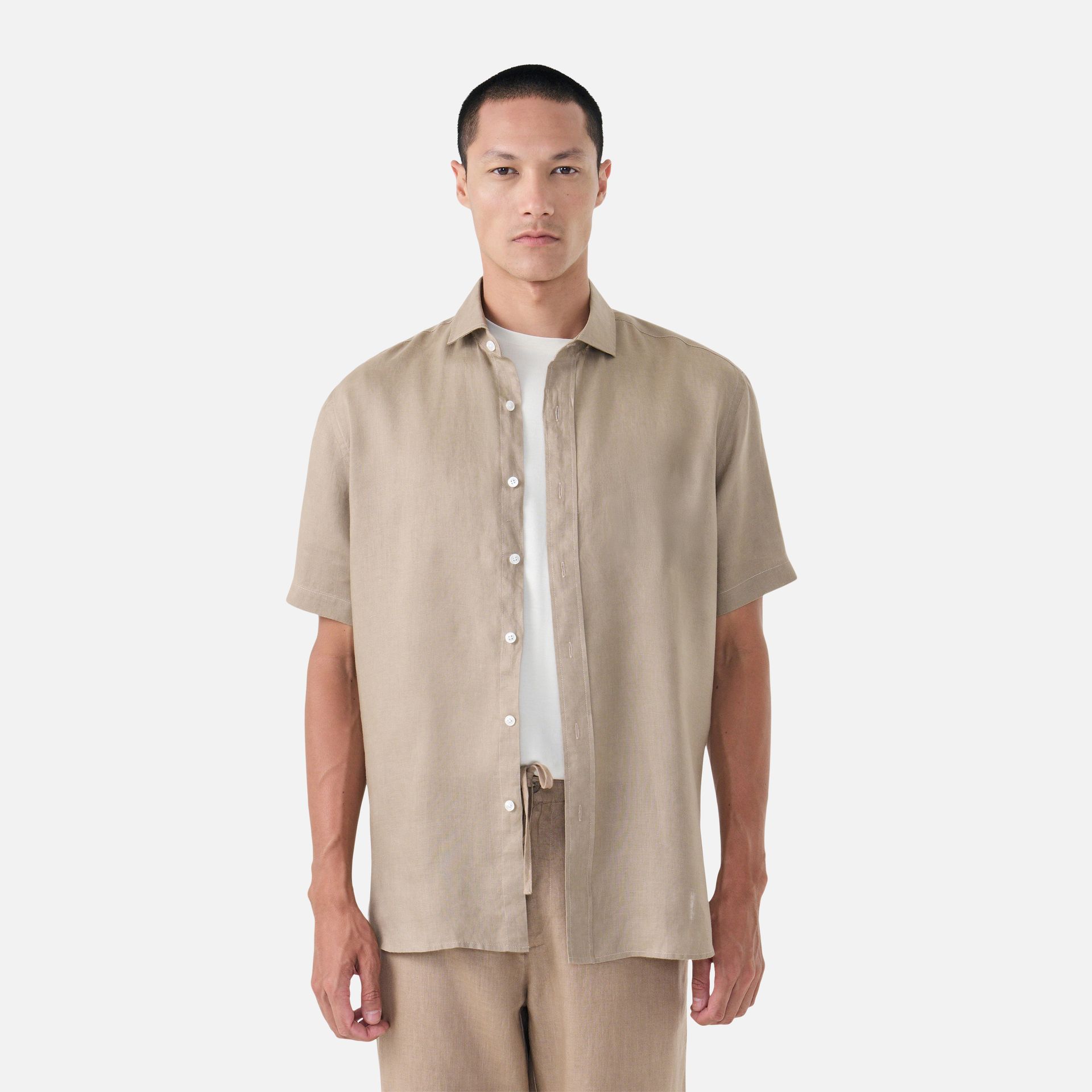 Camisa Linho Summer Manga Curta Tabaco