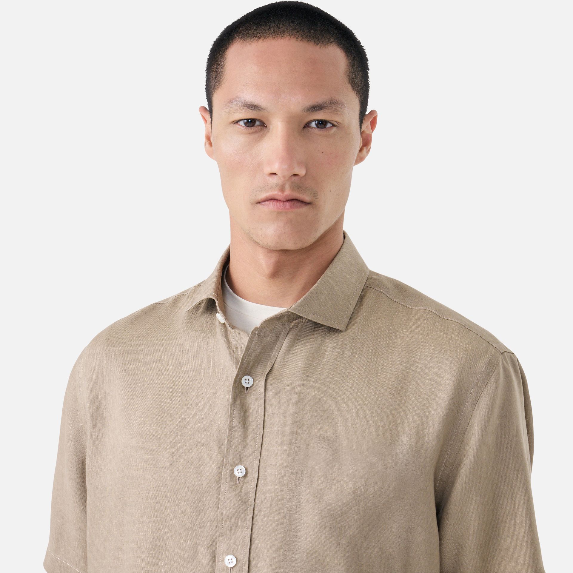 Camisa Linho Summer Manga Curta Tabaco