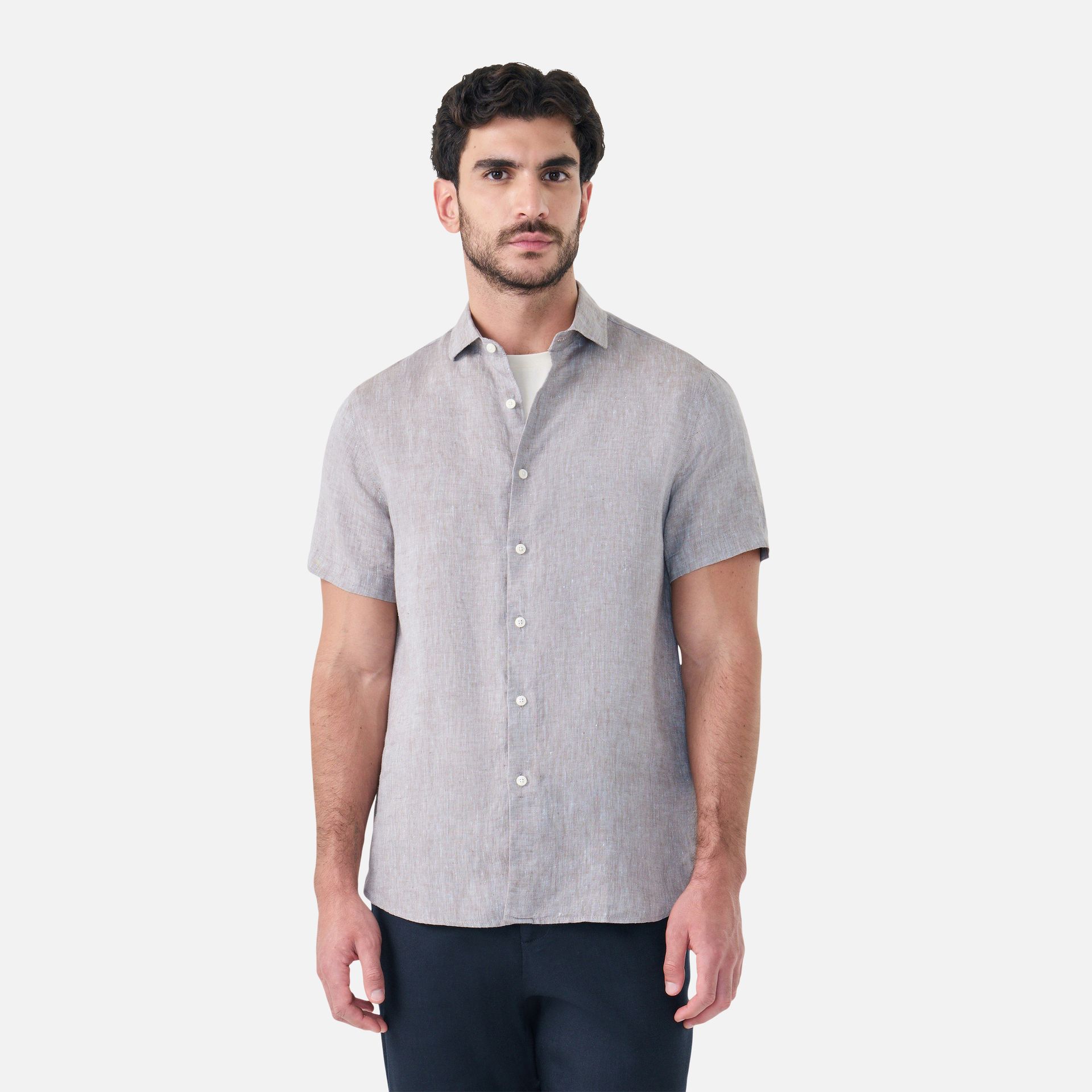 Camisa Linho Manga Curta Gris Media 1