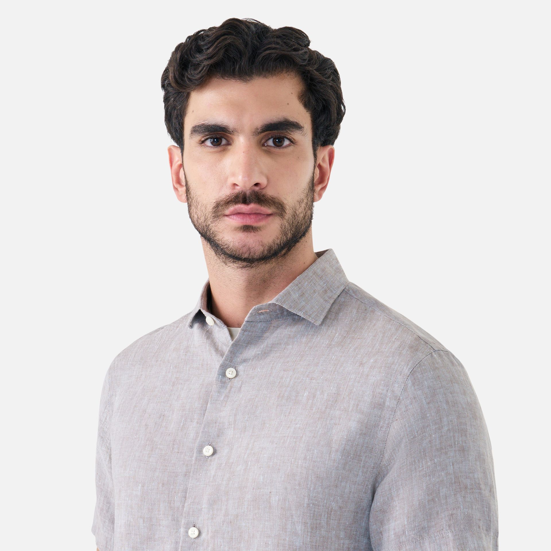 Camisa Linho Manga Curta Gris