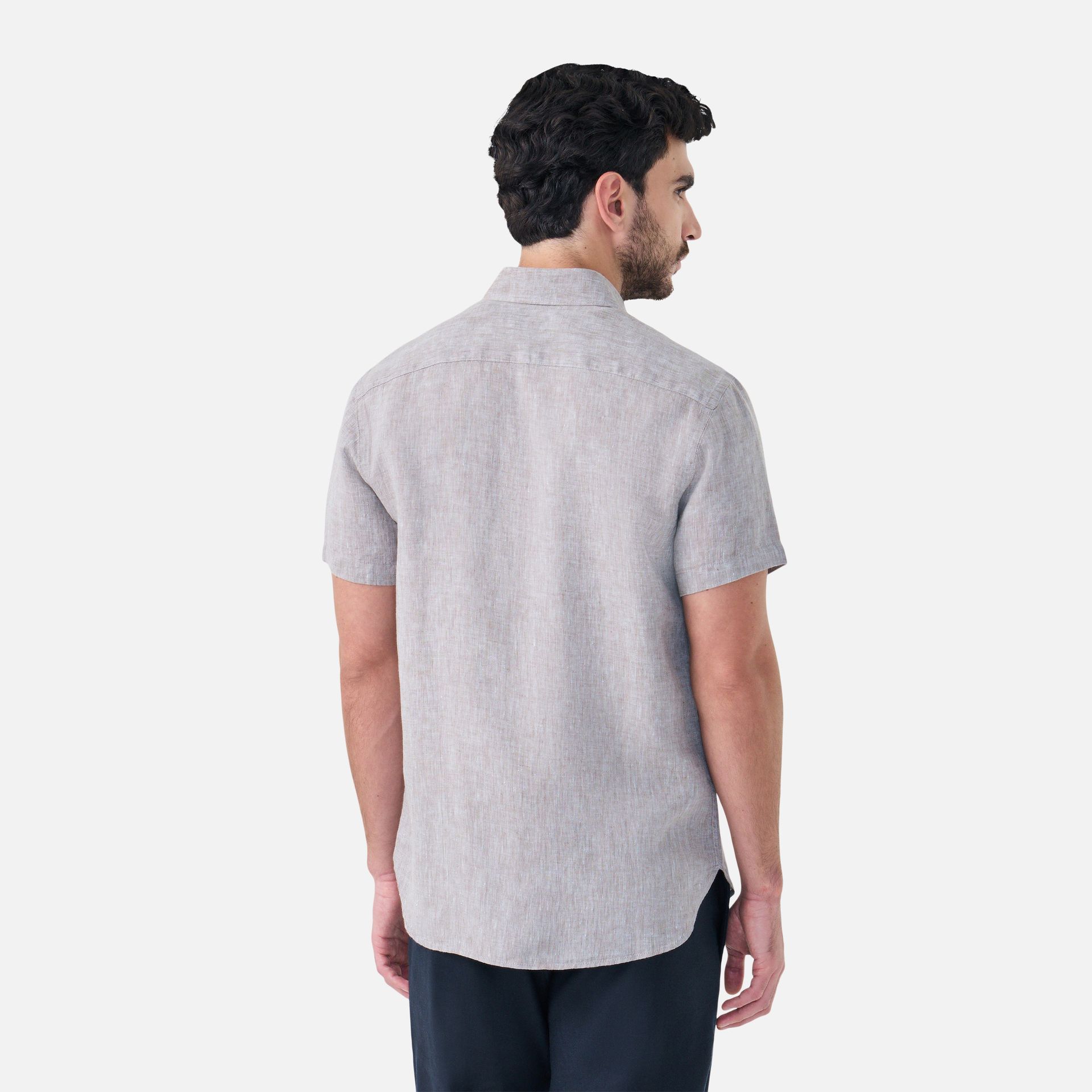 Camisa Linho Manga Curta Gris Media 3