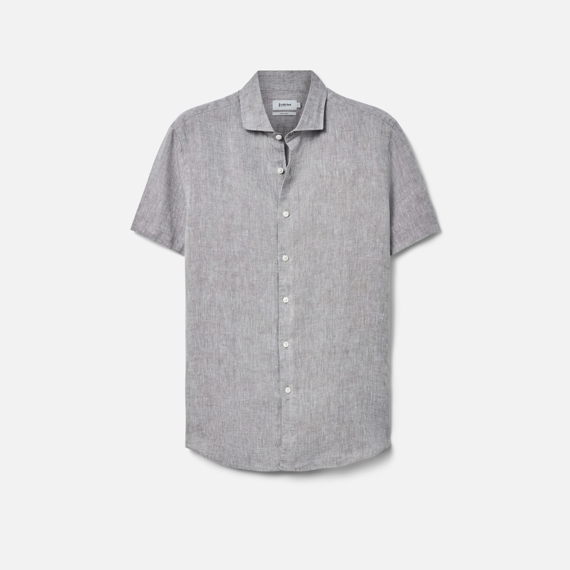 Camisa Linho Manga Curta Gris