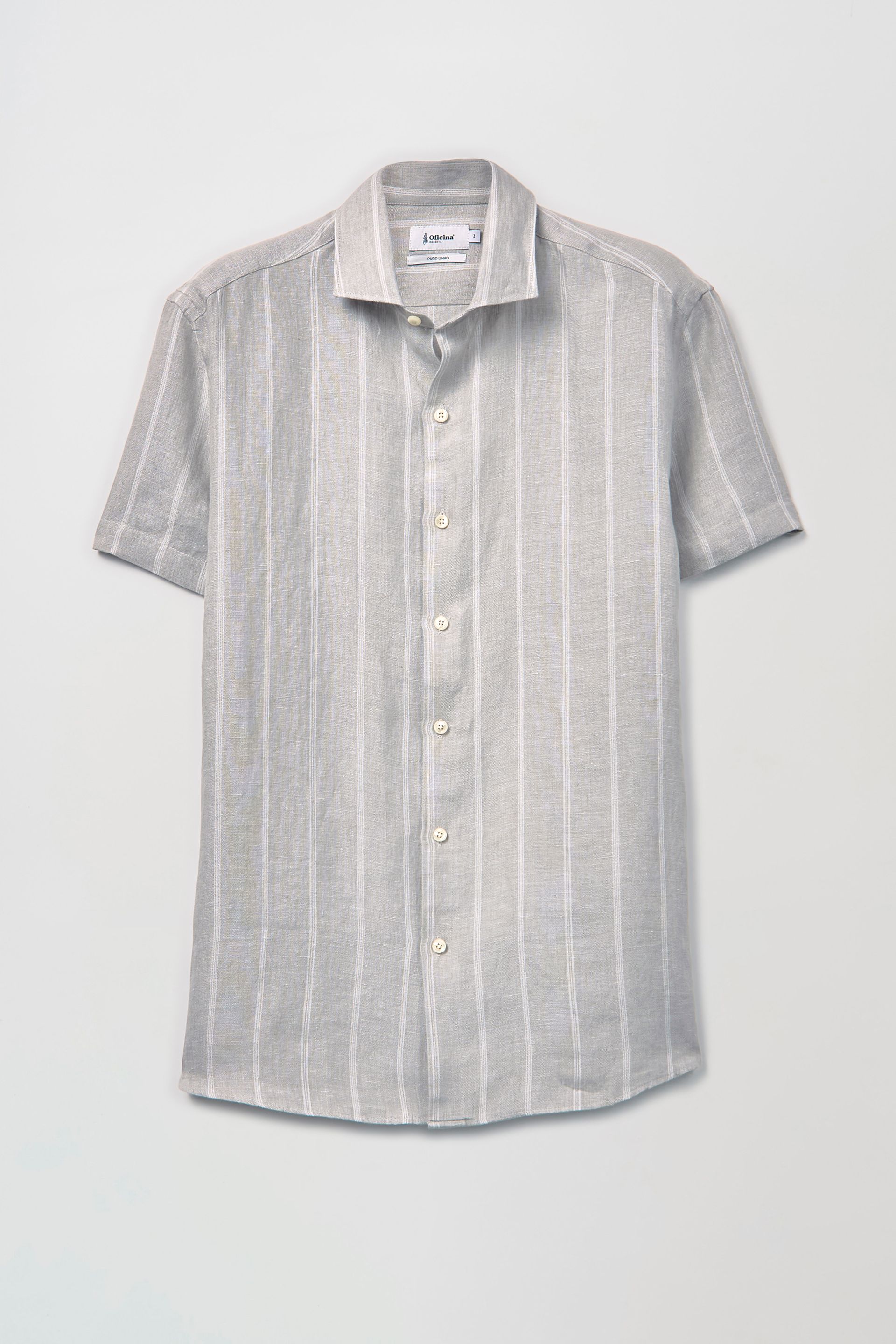 Camisa Linho Manga Curta Cinza