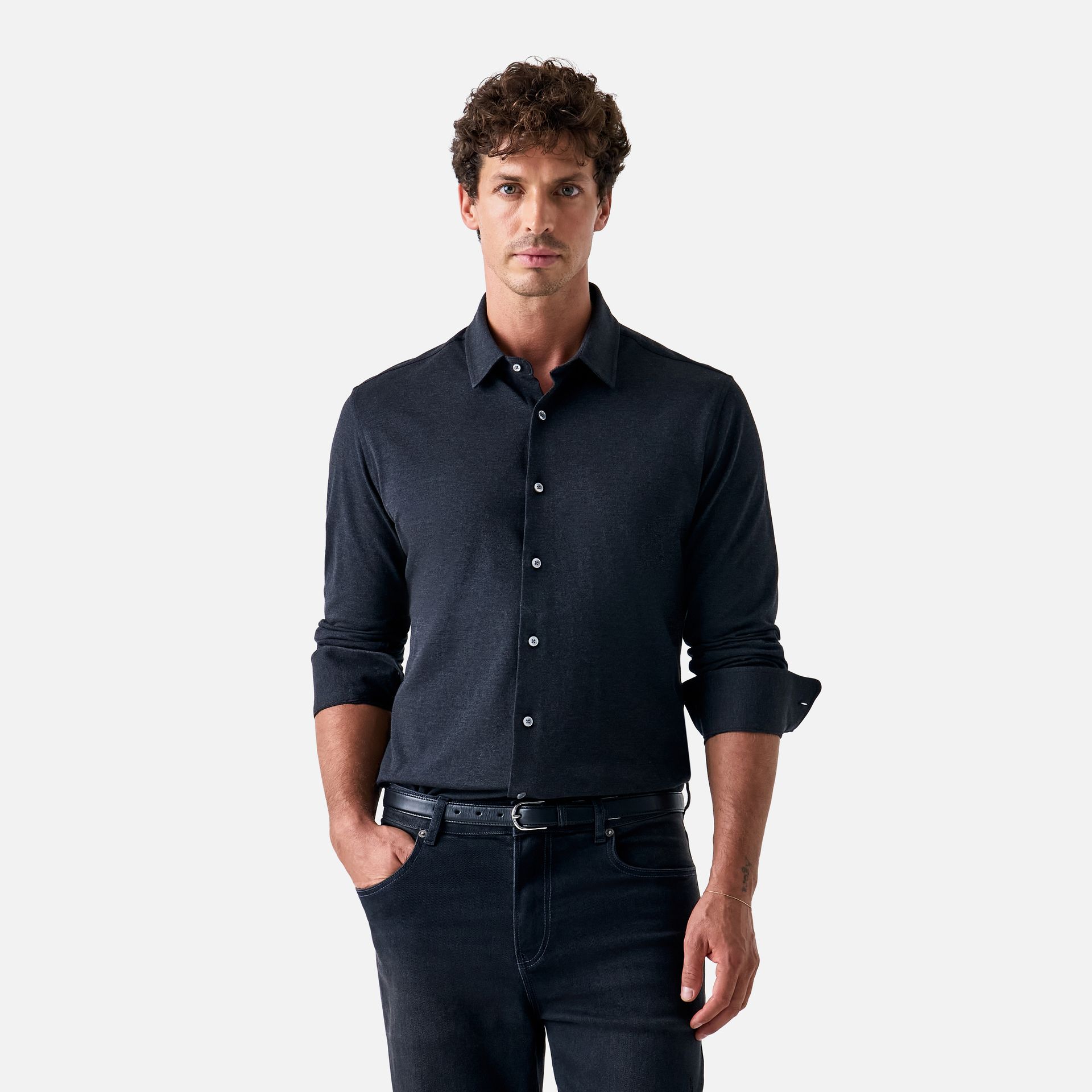 Camisa Malha Mescla Preta