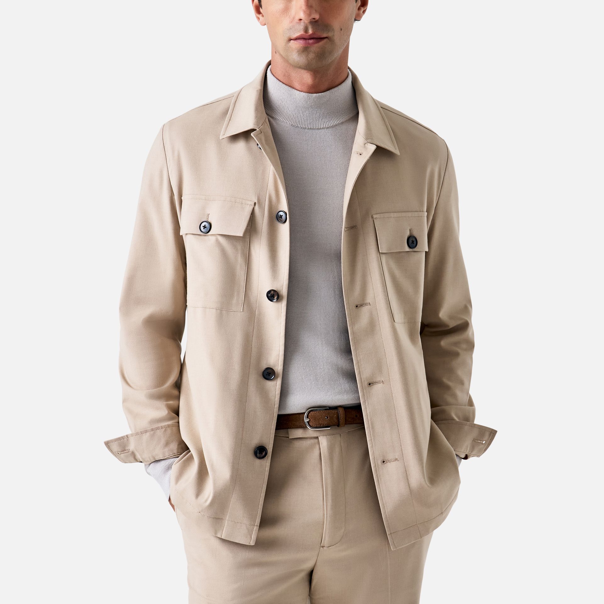 Overshirt Clássica Lã Khaki
