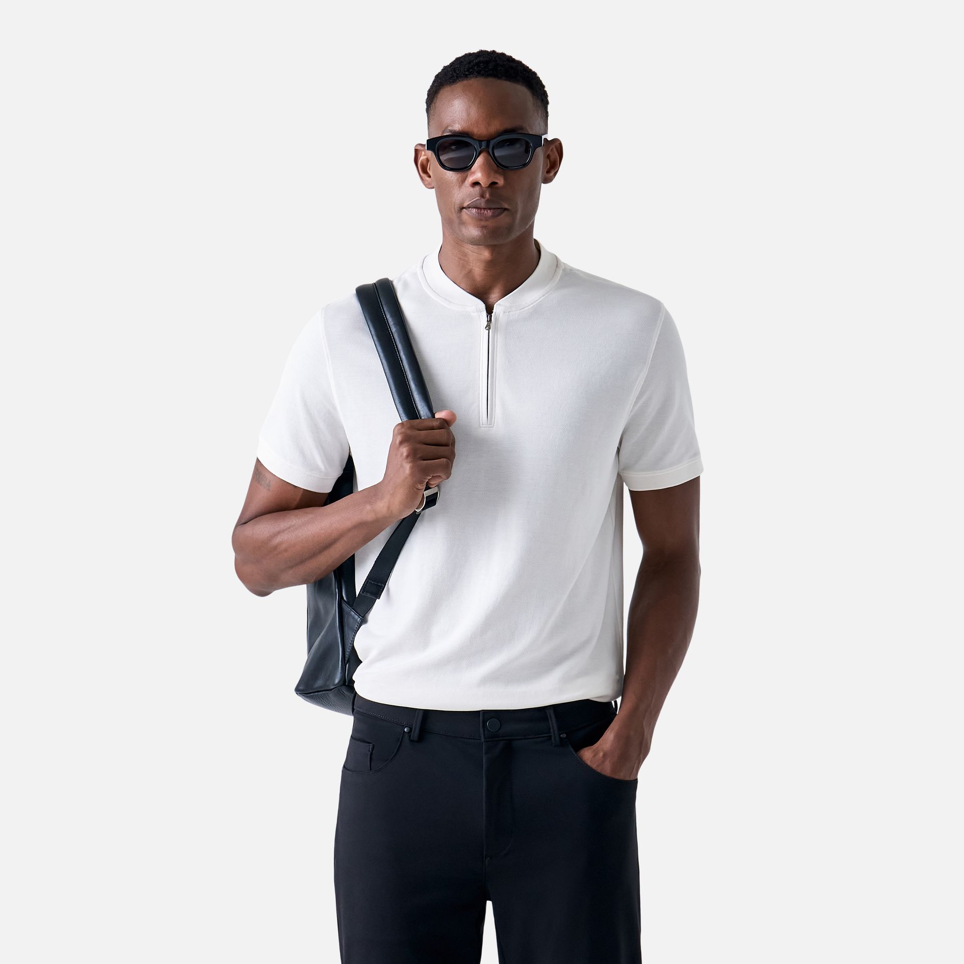 Polo Pima Piquet Zíper Off White