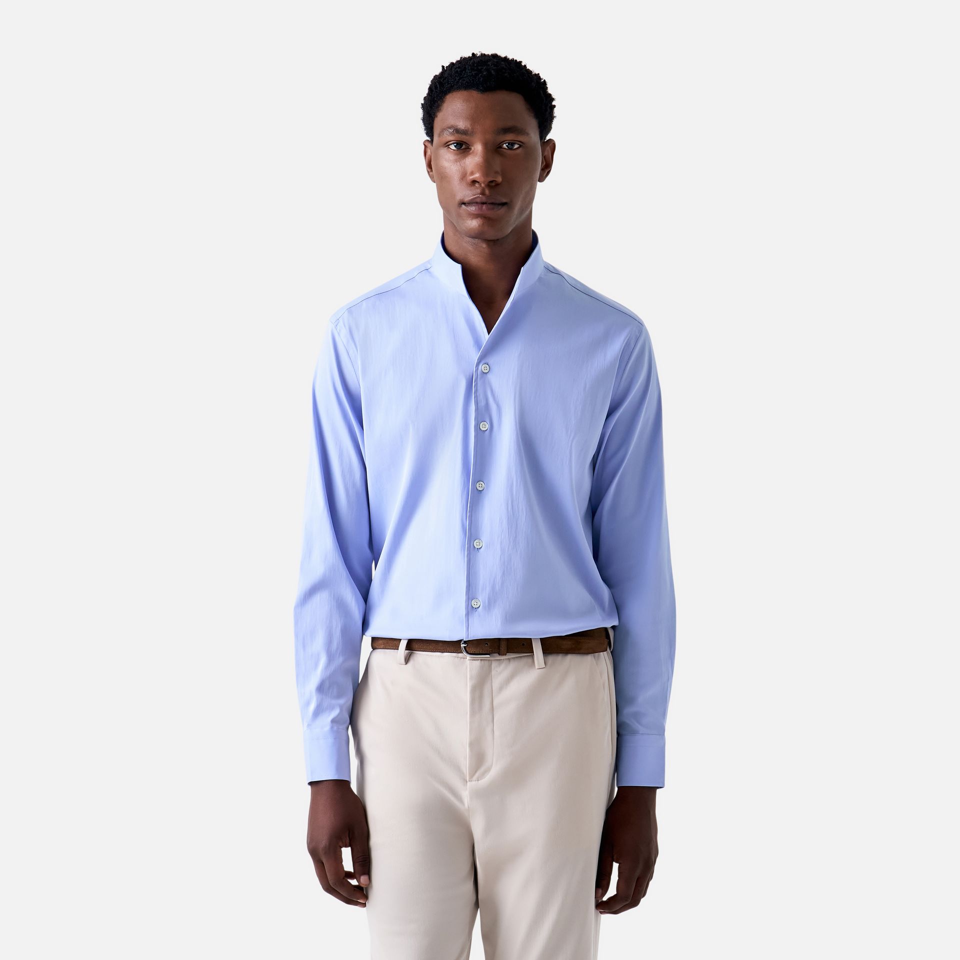 Camisa Gola Alta Manga Longa Azul Claro
