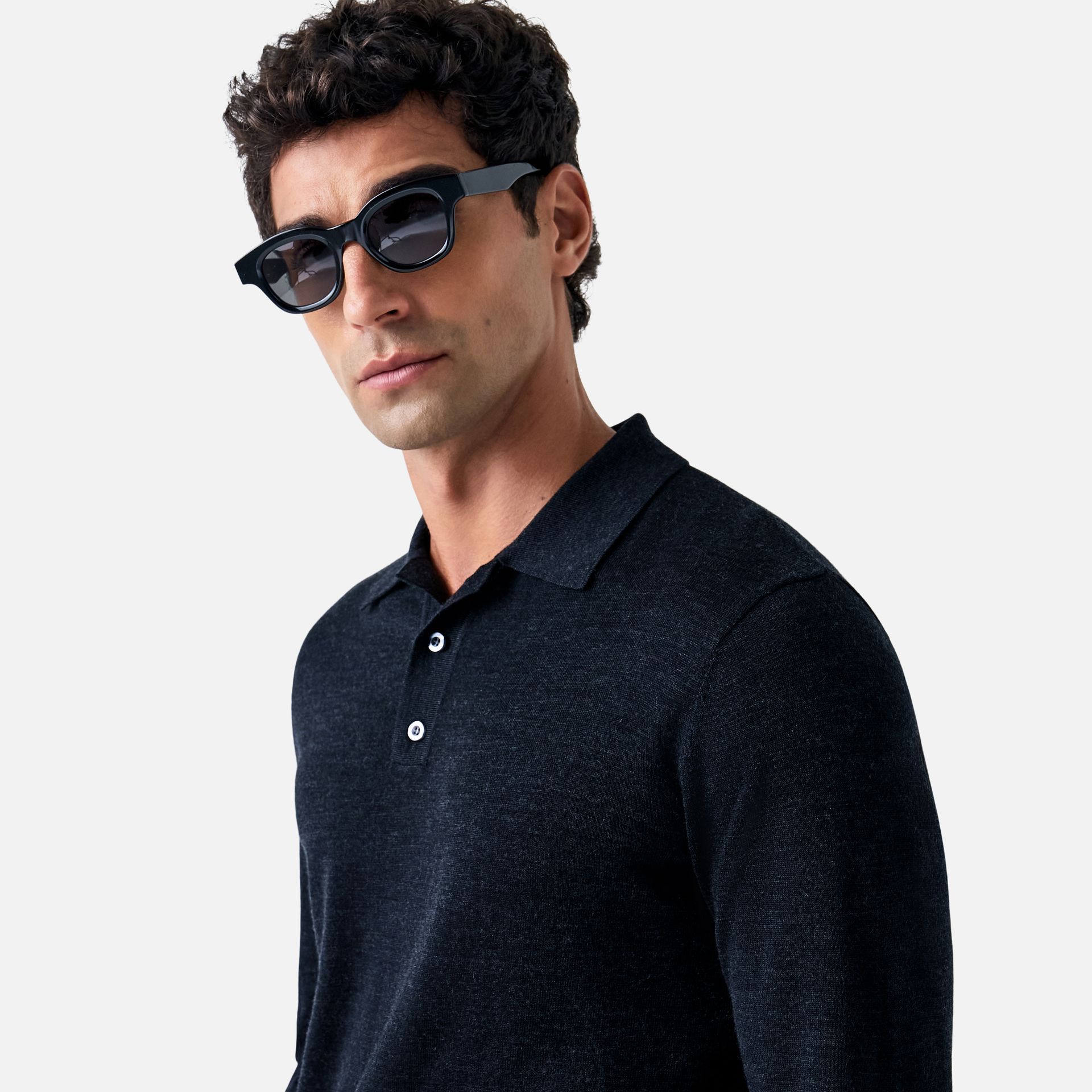 Polo Merino Clássica Manga Longa Off Black Media 2