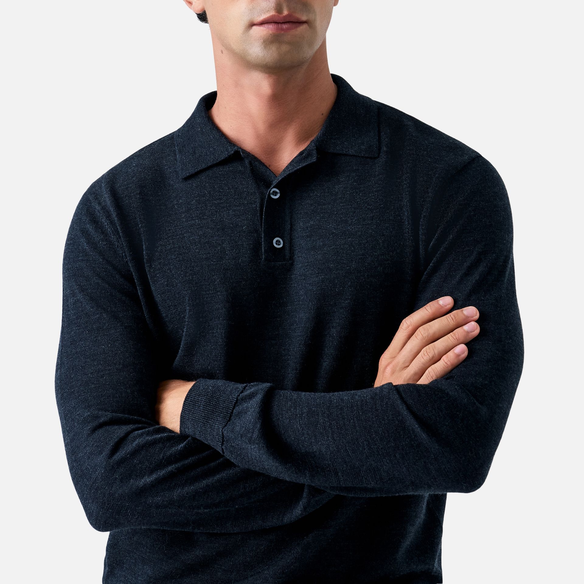 Polo Merino Clássica Manga Longa Off Black