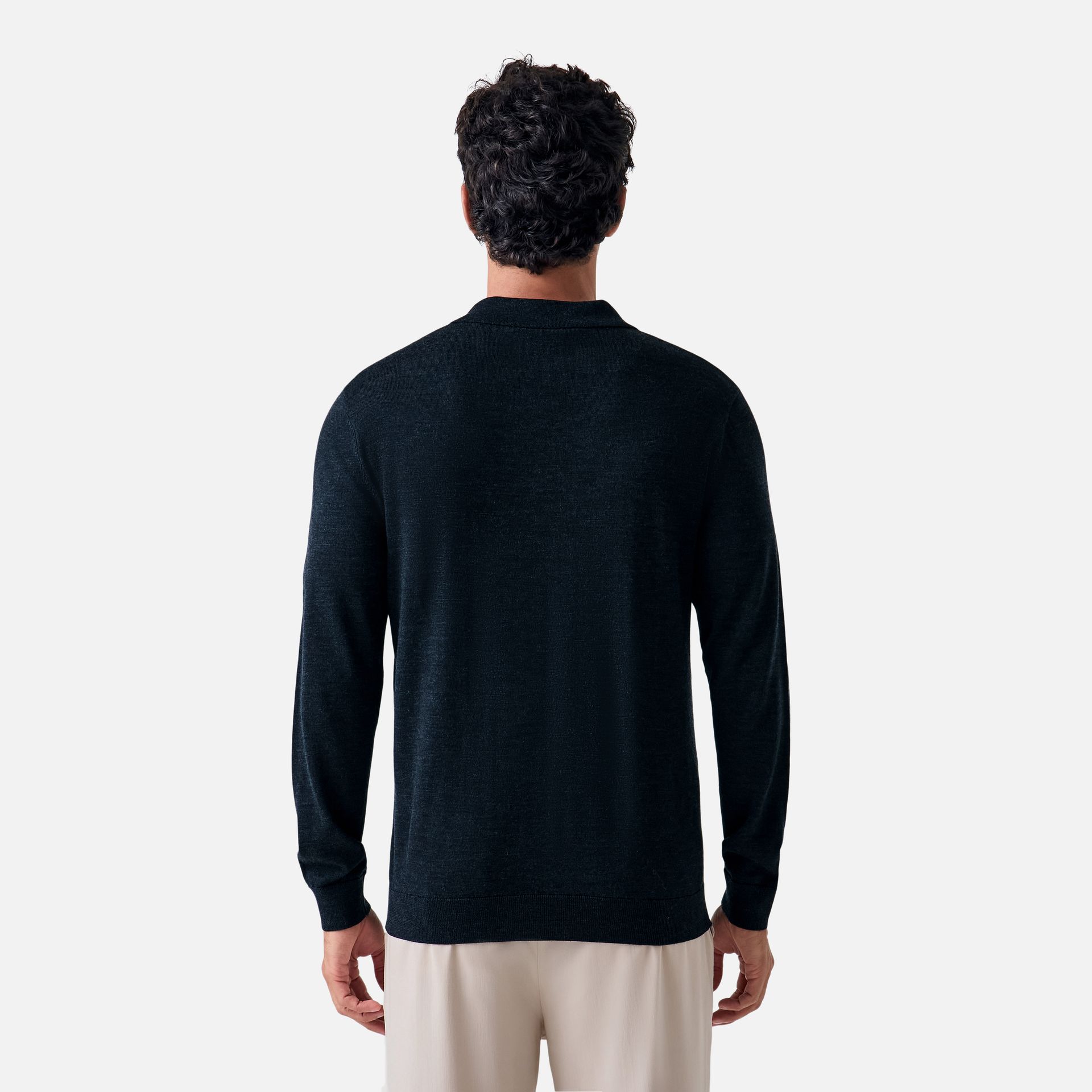 Polo Merino Clássica Manga Longa Off Black Media 4