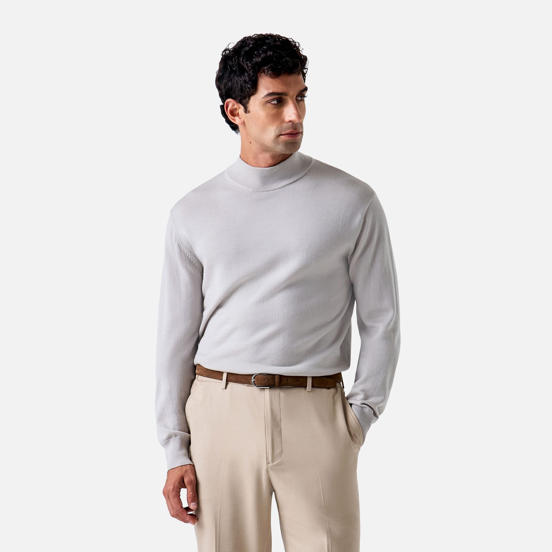 Suéter Merino Gola Alta Cinza Claro