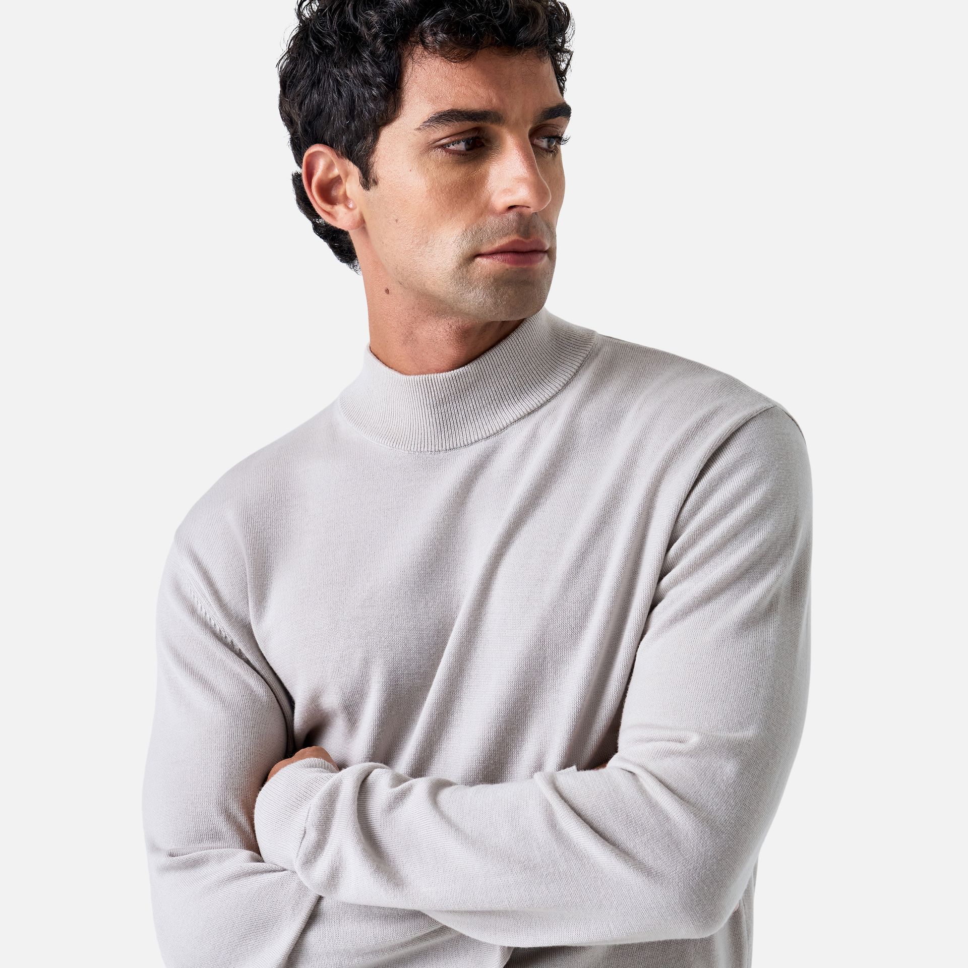 Suéter Merino Gola Alta Cinza Claro Media 2