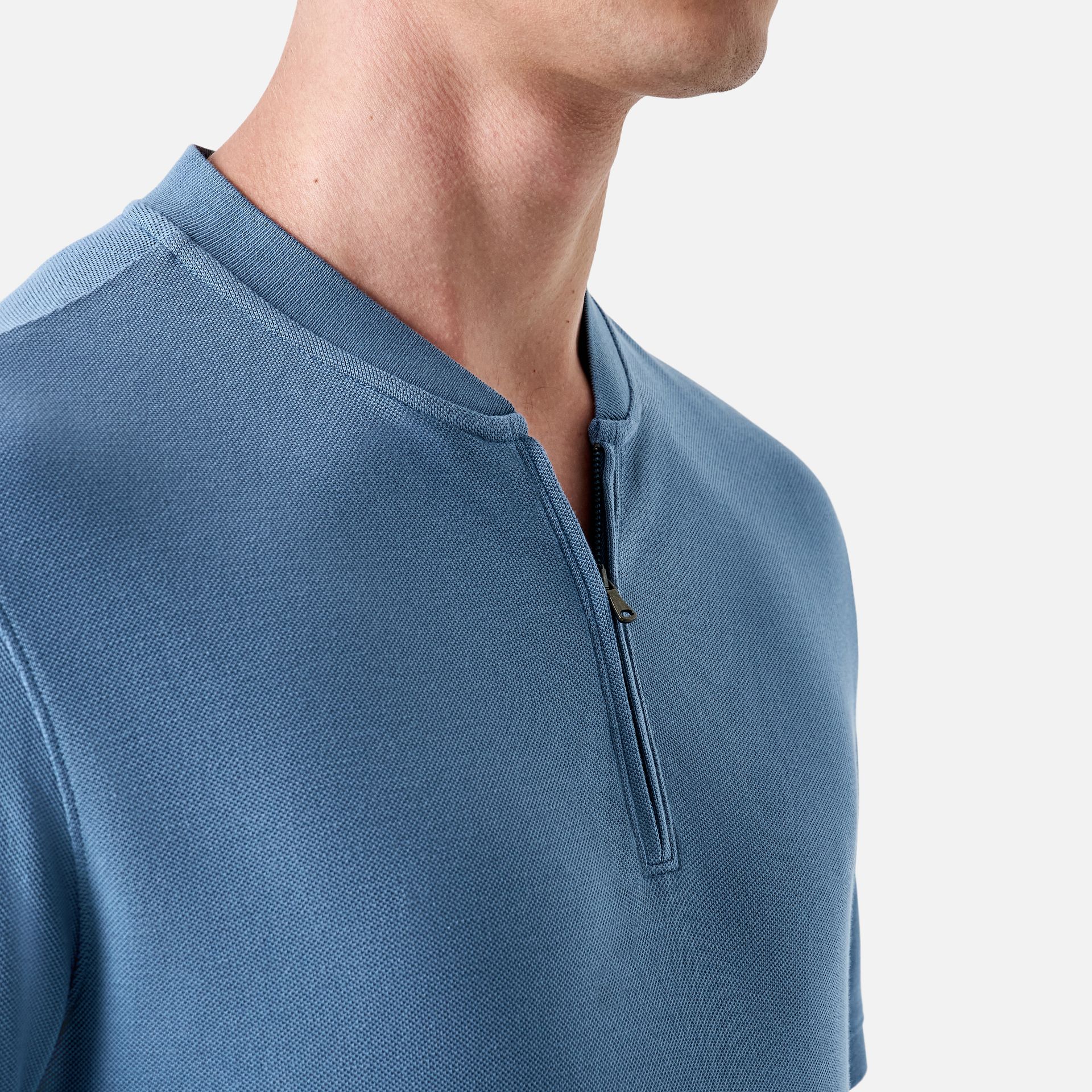 Polo Pima Piquet Zíper Azul