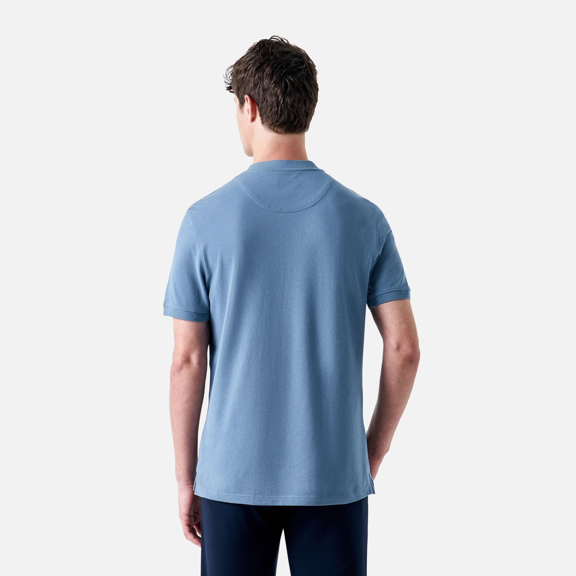 Polo Pima Piquet Zíper Azul