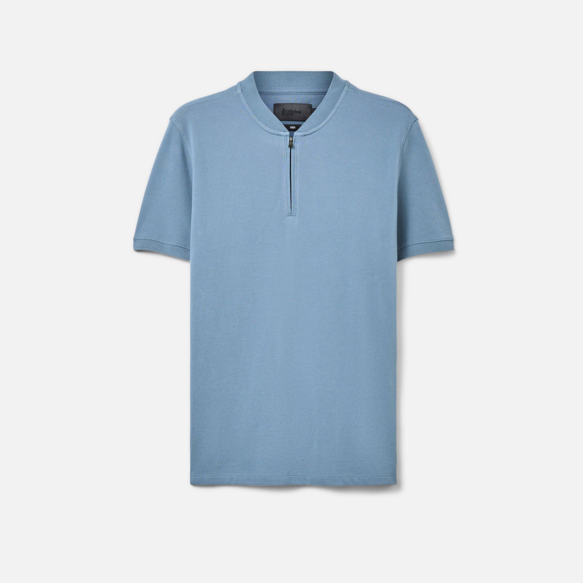 Polo Pima Piquet Zíper Azul