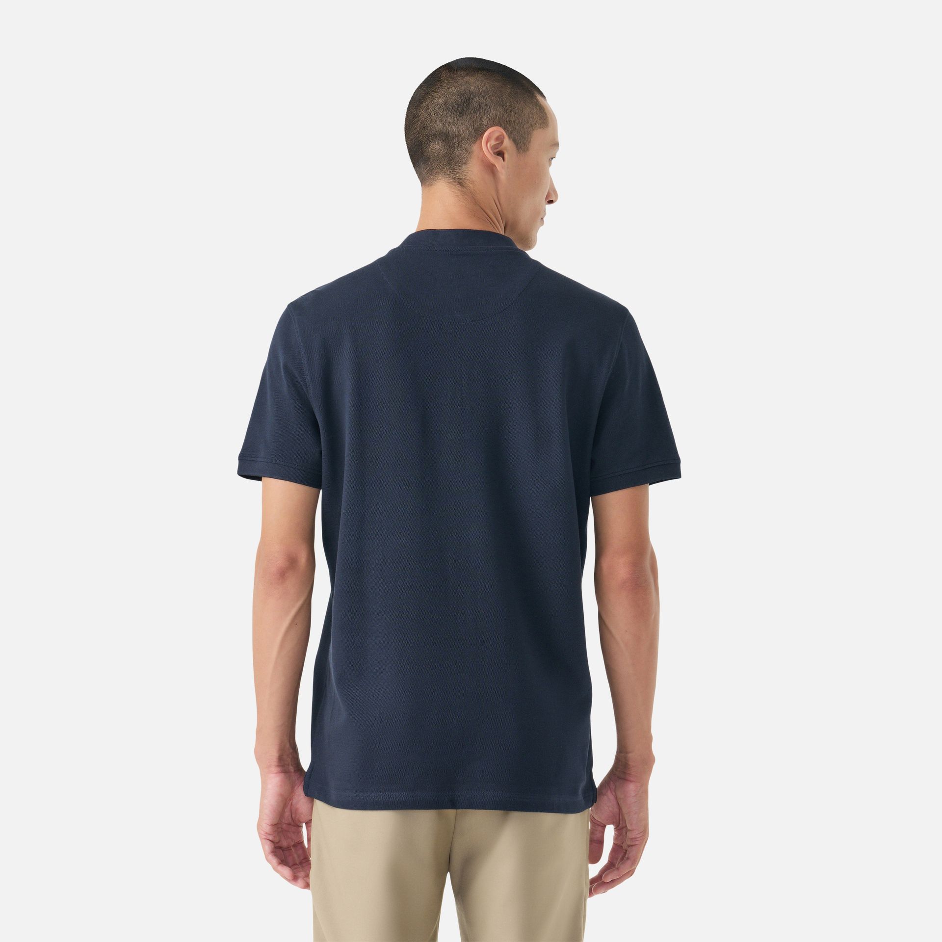 Polo Pima Piquet Zíper Azul Marinho