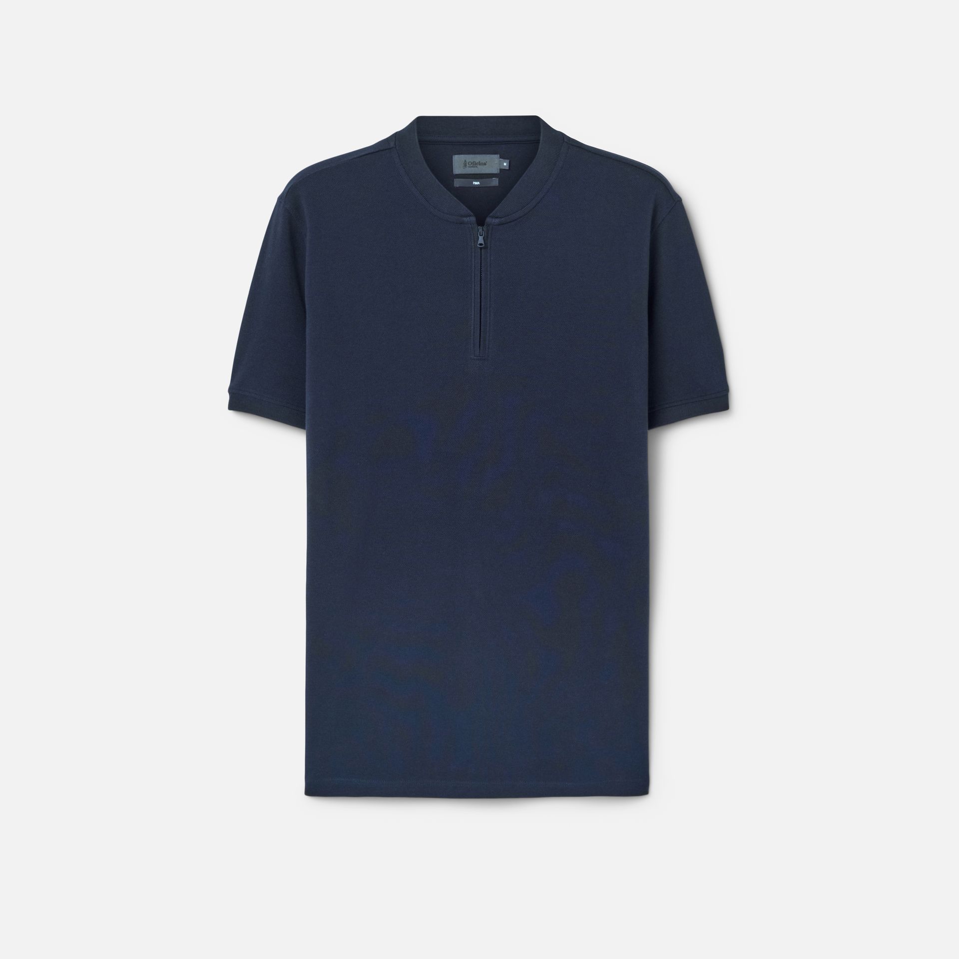 Polo Pima Piquet Zíper Azul Marinho