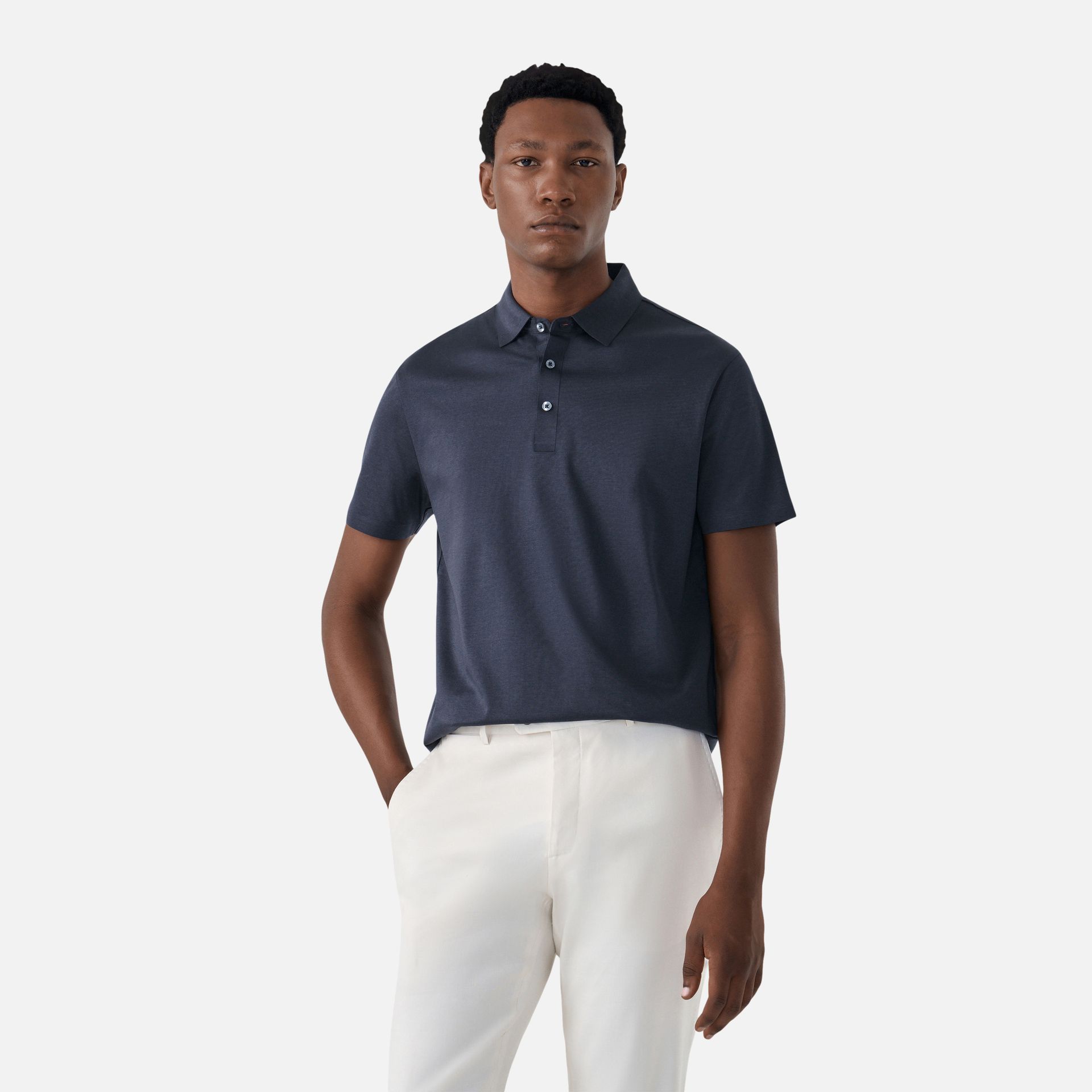 Polo Algodão Seda Azul Marinho