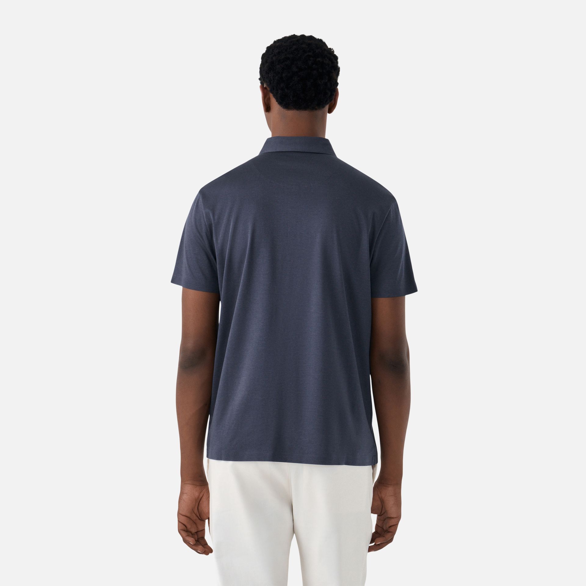 Polo Algodão Seda Azul Marinho