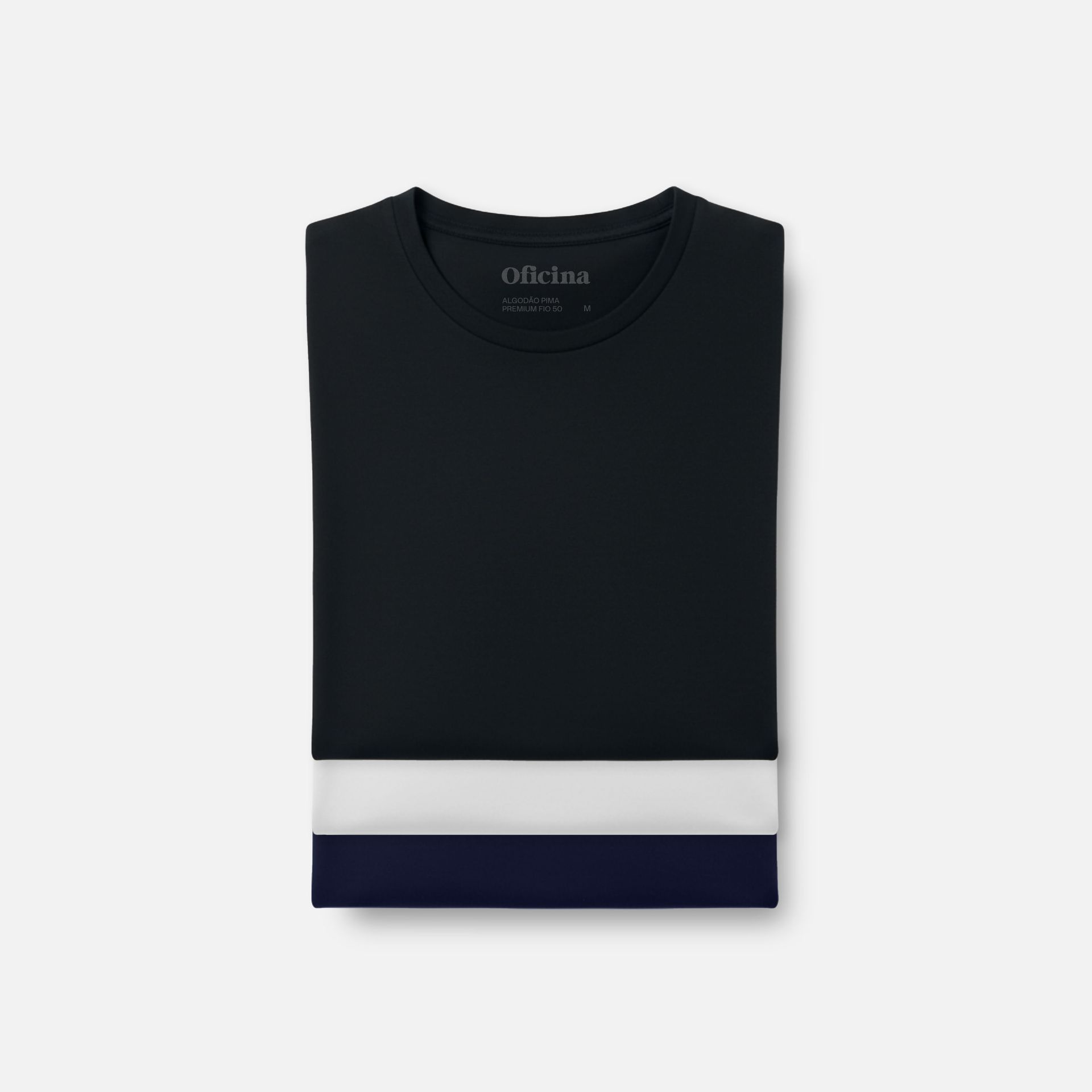 Kit 3 Camisetas Pima Premium Azul, Preto e Branco